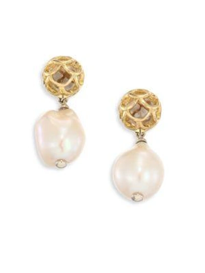 Shop John Hardy Legends Naga 11m White Baroque Pearl & 18k Yellow Gold Drop Earrings