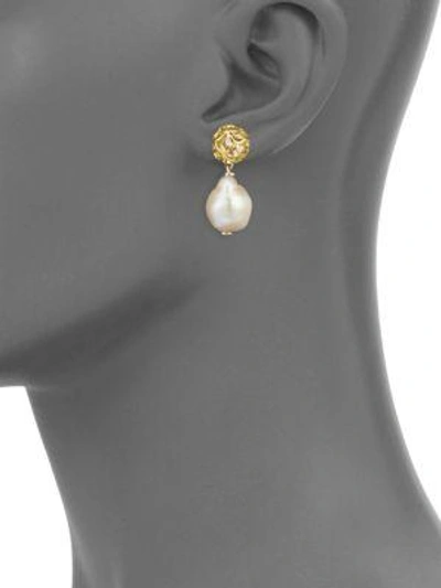Shop John Hardy Legends Naga 11m White Baroque Pearl & 18k Yellow Gold Drop Earrings