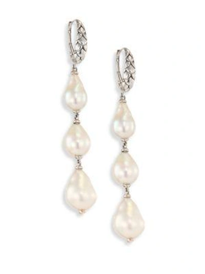 Shop John Hardy Legends Naga 8-11mm White Baroque Pearl & Sterling Silver Dangle Drop Earrings In Silver-pearl