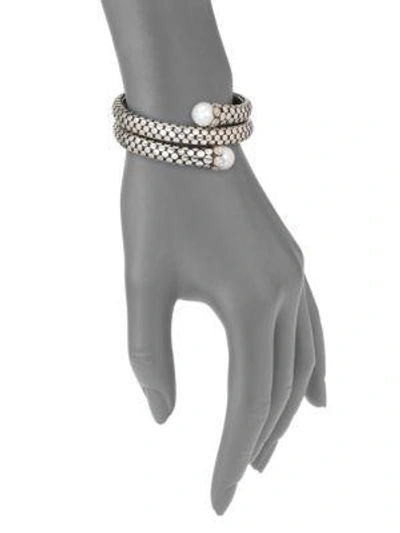 Shop John Hardy Dot 11mm White Pearl, Diamond & Sterling Silver Double Coil Bracelet