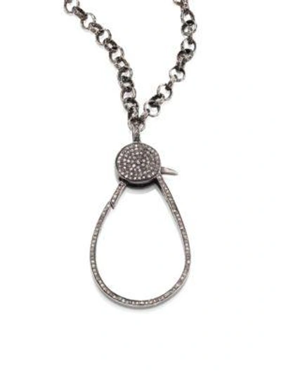 Shop Nina Gilin Diamond Clasp Pendant Necklace In Silver
