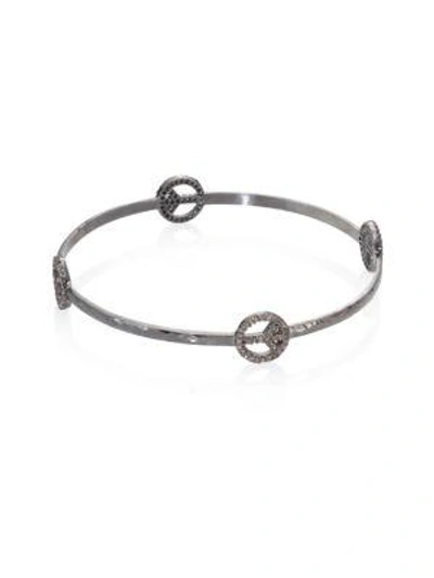 Shop Nina Gilin Diamond Peace Sign Bangle Bracelet In Silver