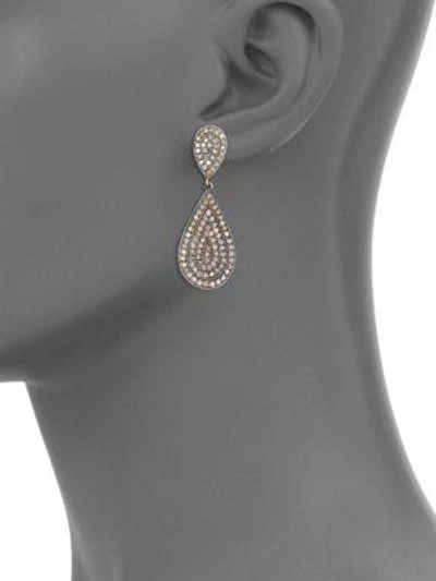 Shop Nina Gilin Diamond Teardrop Earrings In Silver