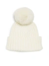 ADRIENNE LANDAU RIB-KNIT RABBIT FUR POM-POM HAT,0400090816455