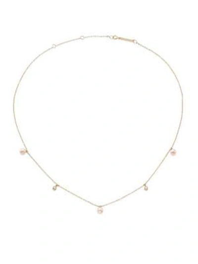Shop Zoë Chicco Women's 4mm White Freshwater Pearl, Diamond & 14k Yellow Gold Necklace