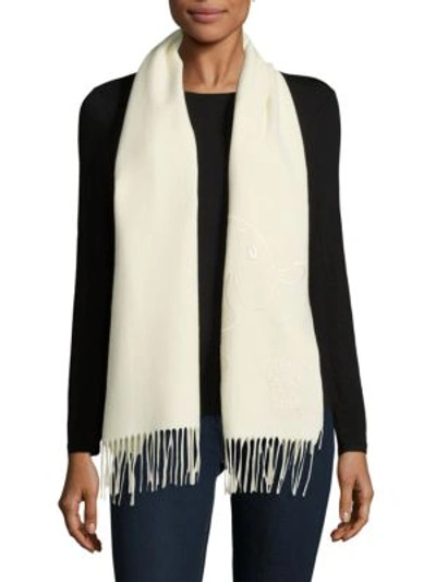 Moschino Fringed Woolen Scarf In Ivory