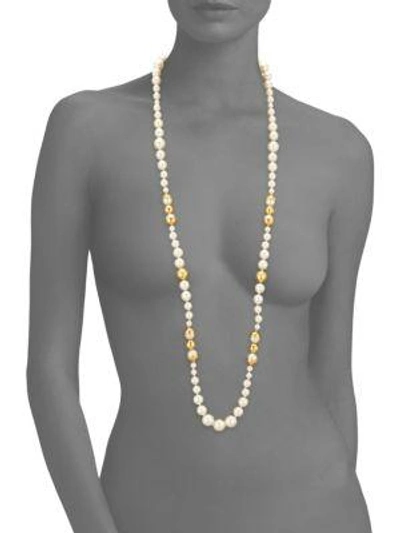 Shop Tory Burch Capped Faux-pearl Strand Necklace/39" In Ivory