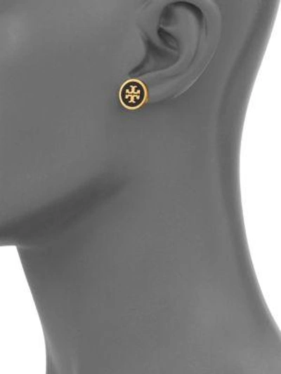 Shop Tory Burch Lacquered Logo Stud Earrings In Black