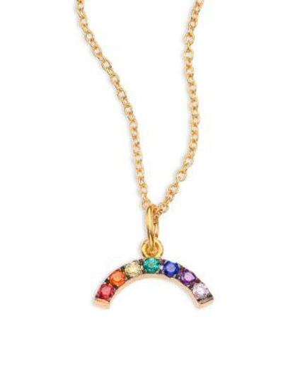 Shop Ileana Makri Mini Rainbow Crystal Pendant Necklace In Gold-multi