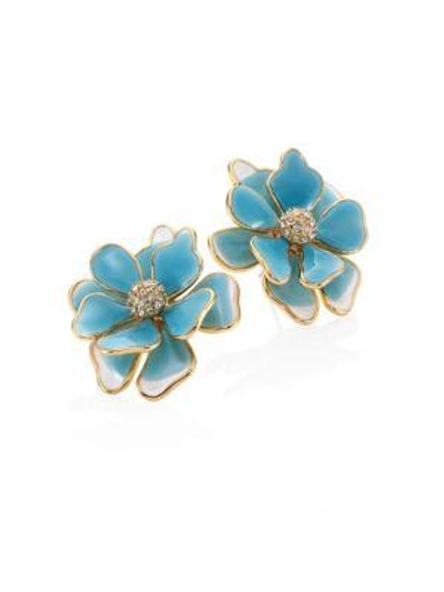 Shop Kenneth Jay Lane Flower Crystal & Enamel Stud Earrings/blue In Turquoise