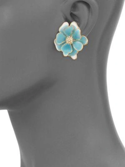 Shop Kenneth Jay Lane Flower Crystal & Enamel Stud Earrings/blue In Turquoise