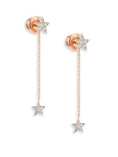 Shop Kismet By Milka Two-star Diamond & 14k Yellow Gold Drop Earrings In White