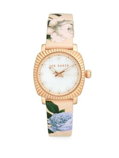 Ted Baker Floral Mother-of-pearl Analog Fashion Watch In Rose Gold