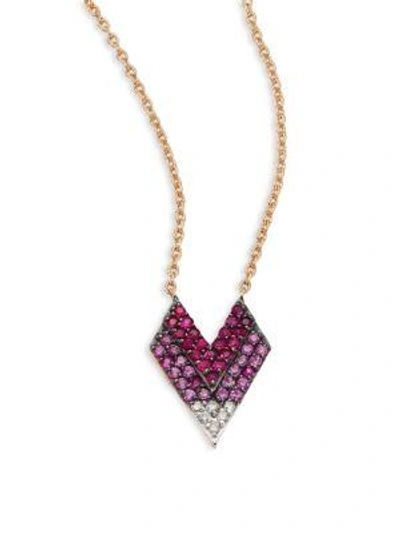 Shop Kismet By Milka Shades Of Love Diamond, Ruby, Pink Sapphire & 14k Rose Gold Pendant Necklace In Rose Gold-pink Sapphire
