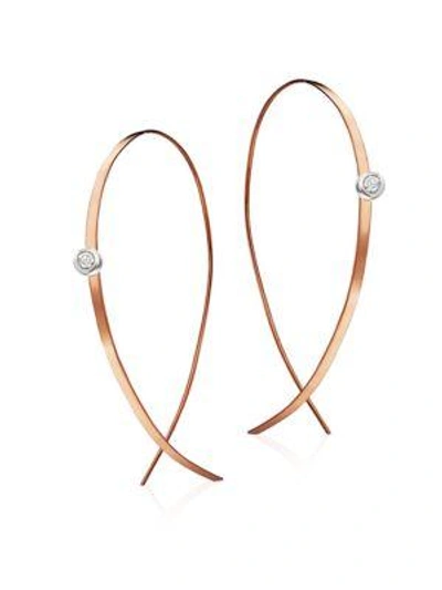 Shop Lana Jewelry Women's Upside Down Small Diamond & 14k Rose Gold Flat Hoop Earrings/1"