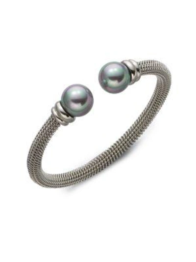 Shop Majorica 12mm Grey Round Pearl Tipped Bracelet In Silver