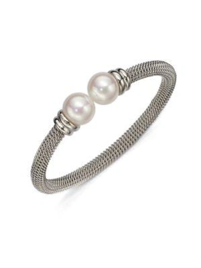 Shop Majorica Women's 12mm White Pearl Tipped Bracelet In Pearl Silver