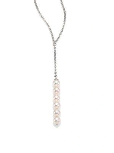 Shop Majorica 5mm Organic Pearl Drop Necklace In Silver