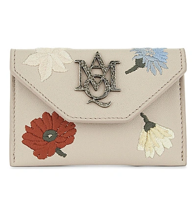 Alexander Mcqueen Embroidered Flower Leather Card Holder In Multicolor