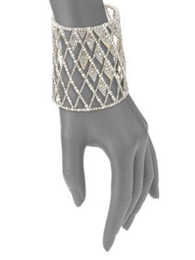 Shop Alexis Bittar Crystal-encrusted Spiked Lattice Cuff Bracelet In Silver
