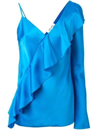 Shop Diane Von Furstenberg Dvf  Diagonal Ruffle Blouse - Blue