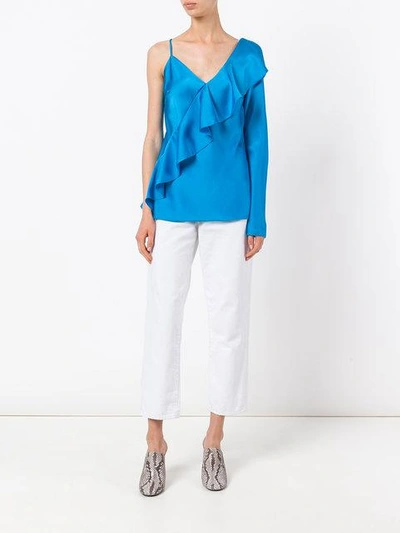 Diane Von Furstenberg Asymmetrical Sleeve Ruffled Front Blouse In ...