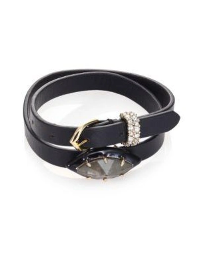 Shop Alexis Bittar Crystal & Leather Wrap Bracelet/choker In Black
