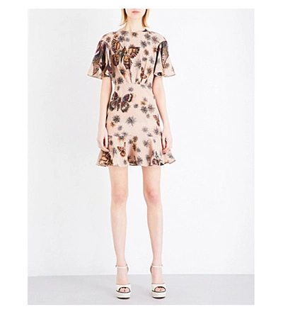 Shop Valentino Butterfly-print Silk Dress In Multi