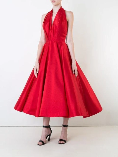 Shop Romona Keveza Plunge Full Skirt Gown In Red