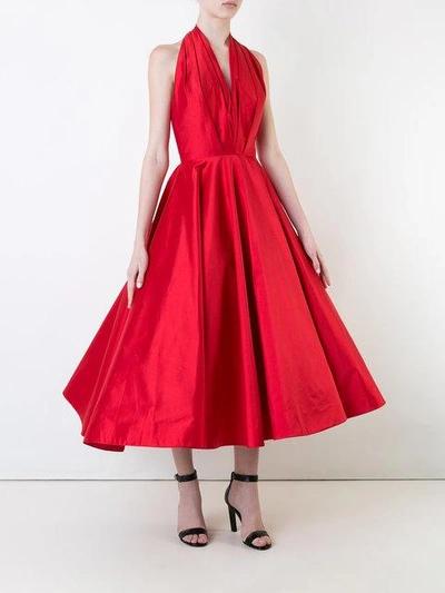 Shop Romona Keveza Plunge Full Skirt Gown In Red