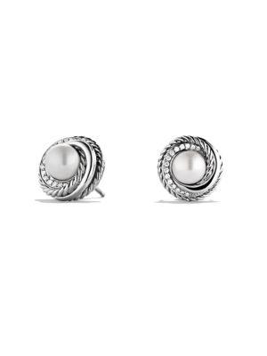 David Yurman Crossover Pearl Earrings With Diamonds In Silver | ModeSens