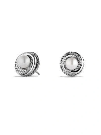 Shop David Yurman Crossover Pearl Earrings With Diamonds In Silver