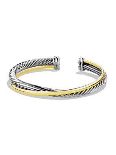 Shop David Yurman Crossover Cuff Bracelet With 18k Yellow Gold/5mm In Silver Gold