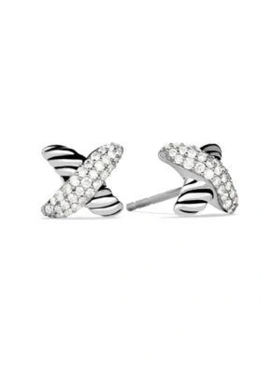 Shop David Yurman Women's X Earrings With Diamonds In Silver