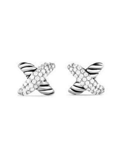 Shop David Yurman Women's X Earrings With Diamonds In Silver