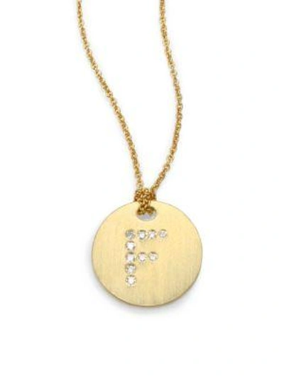 Shop Roberto Coin Tiny Treasures Diamond & 18k Yellow Gold Initial Pendant Necklace In F