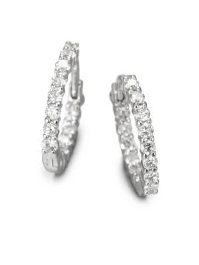 Shop Roberto Coin 0.76 Tcw Diamond & 18k White Gold Hoop Earrings/0.5"