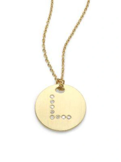 Shop Roberto Coin Tiny Treasures Diamond & 18k Yellow Gold Initial Pendant Necklace In L