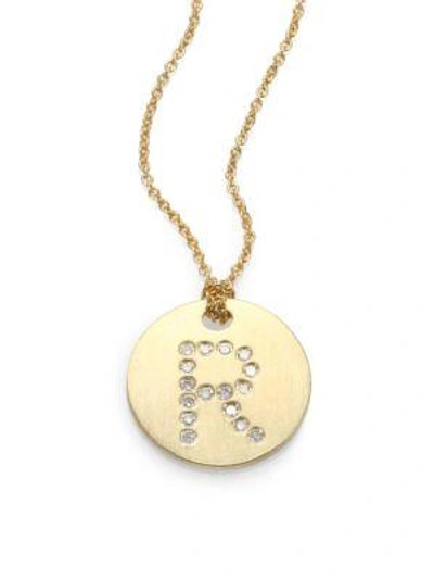 Shop Roberto Coin Tiny Treasures Diamond & 18k Yellow Gold Initial Pendant Necklace In R