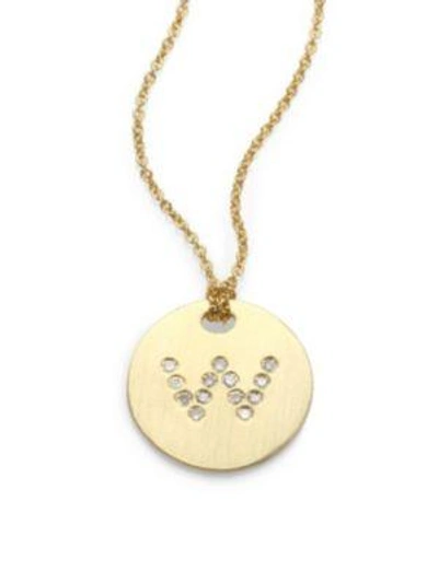 Shop Roberto Coin Tiny Treasures Diamond & 18k Yellow Gold Initial Pendant Necklace In W