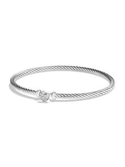 Shop David Yurman Cable Collectibles Heart Bracelet With Diamonds In Silver