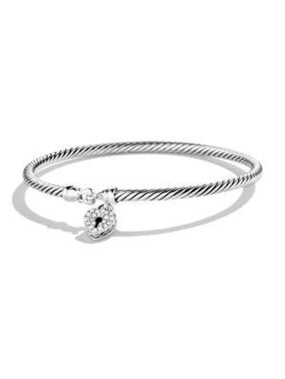 Shop David Yurman Cable Collectibles Heart Lock Bracelet With Diamonds In Silver