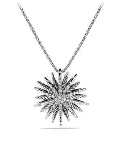 Shop David Yurman Women's Starburst Medium Pendant With Diamonds On Chain In Silver