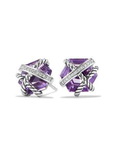 Shop David Yurman Cable Wrap Earrings With Gemstone & Diamonds In Amethyst