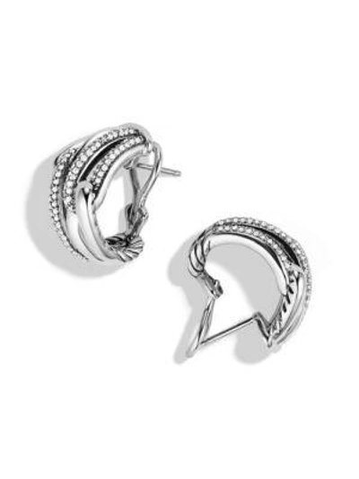 Shop David Yurman Labyrinth Double-loop Earrings With Diamonds In Silver
