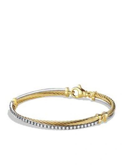 Shop David Yurman Women's Crossover Bracelet With Diamonds In 18k Yellow & White Gold