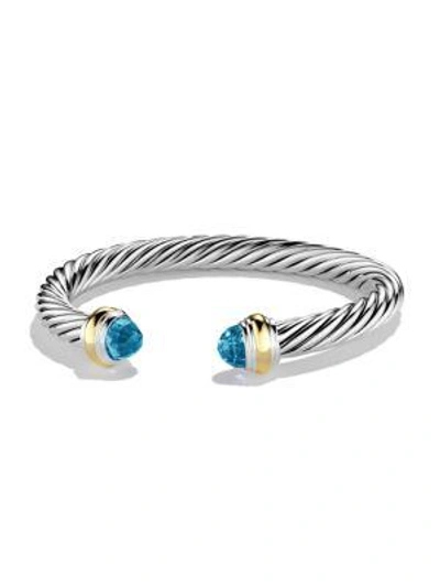 Shop David Yurman Women's Cable Classics Bracelet With Gemstones & 14k Yellow Gold In Blue Topaz