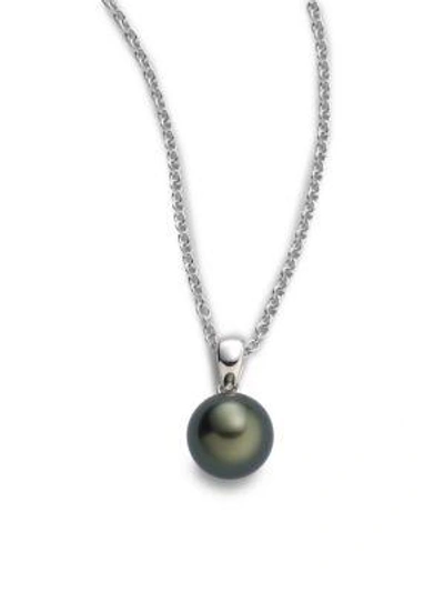 Shop Mikimoto Women's 9mm Black Round Cultured South Sea Pearl & 18k White Gold Pendant Necklace