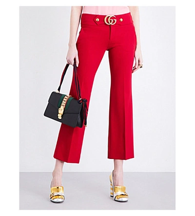 Gucci Logo-belt Flared Stretch-jersey Trousers In Red