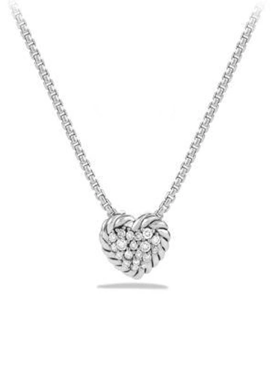 Shop David Yurman Women's Châtelaine Heart Pendant With Diamonds On Chain In Silver